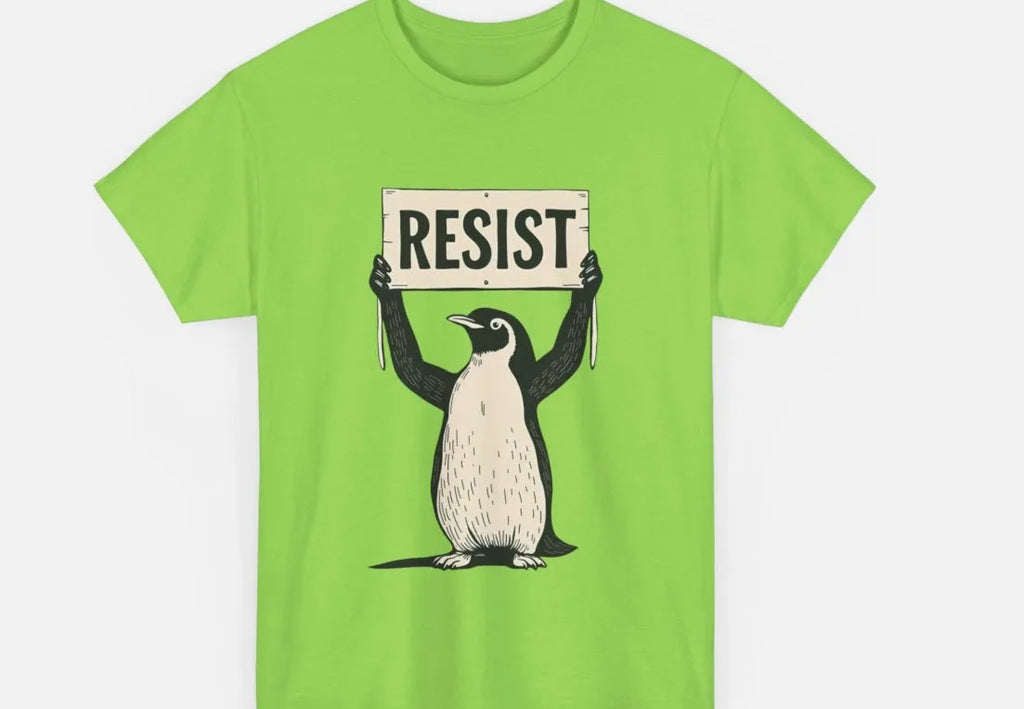 Straight cut short sleeve cotton t-shirt on a hanger, showing round neckline, in black, green, or white.