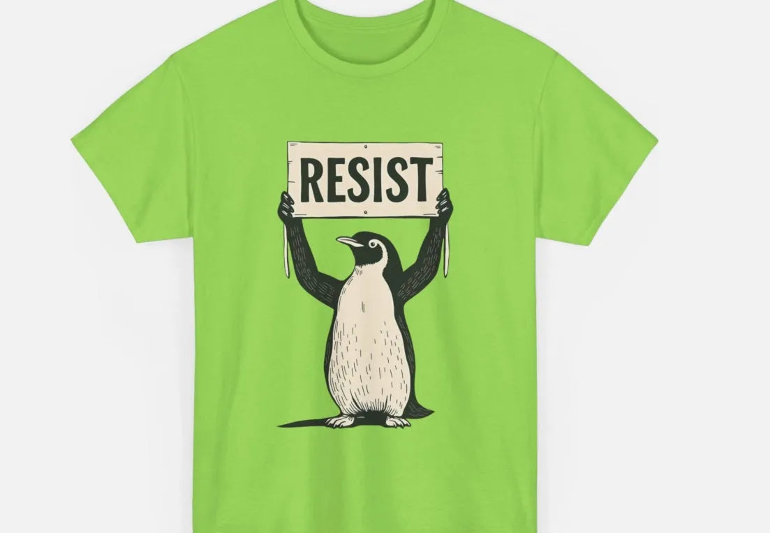 Straight cut short sleeve cotton t-shirt on a hanger, showing round neckline, in black, green, or white.