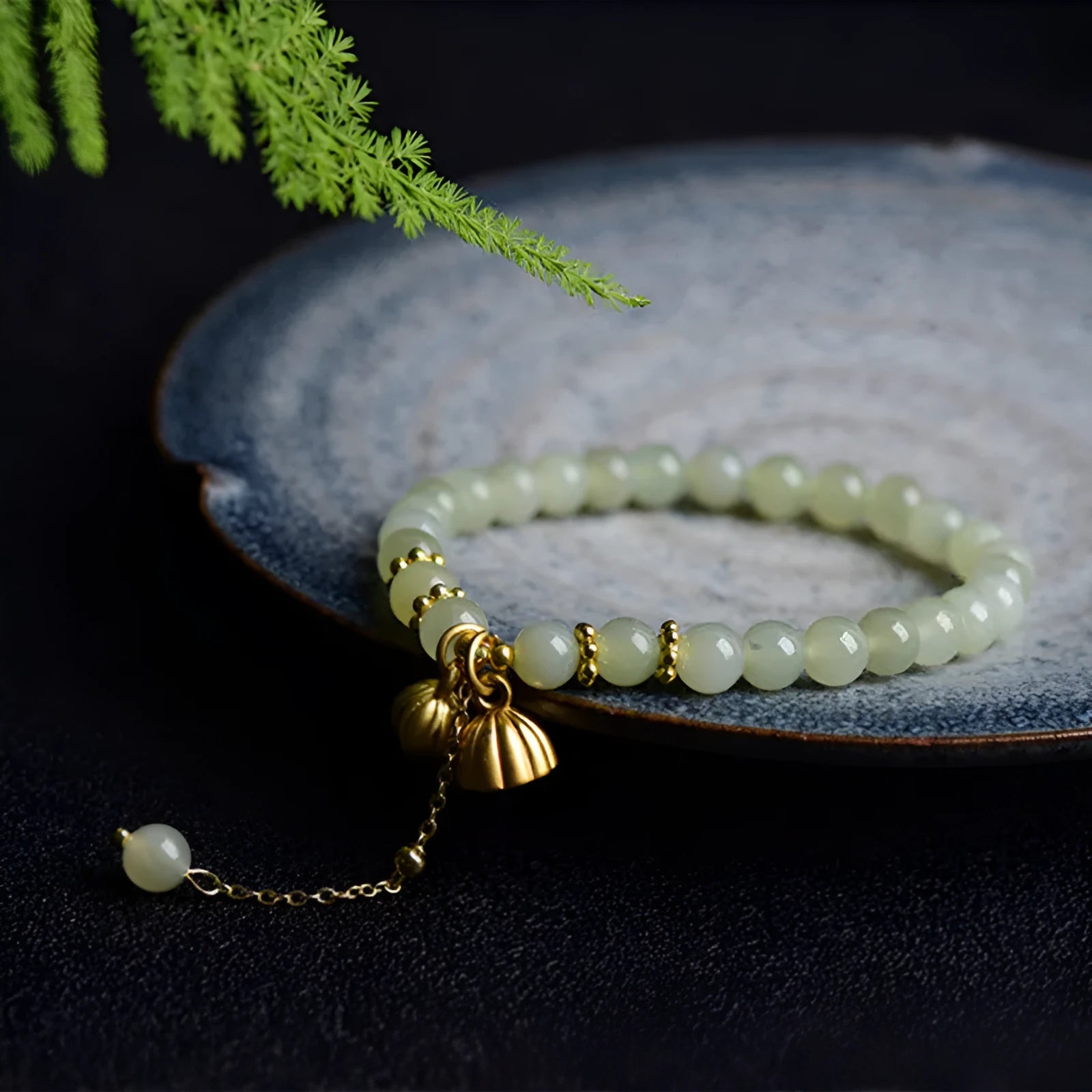 Natural Hetian Jade bracelet with lotus design and sunny water patterns