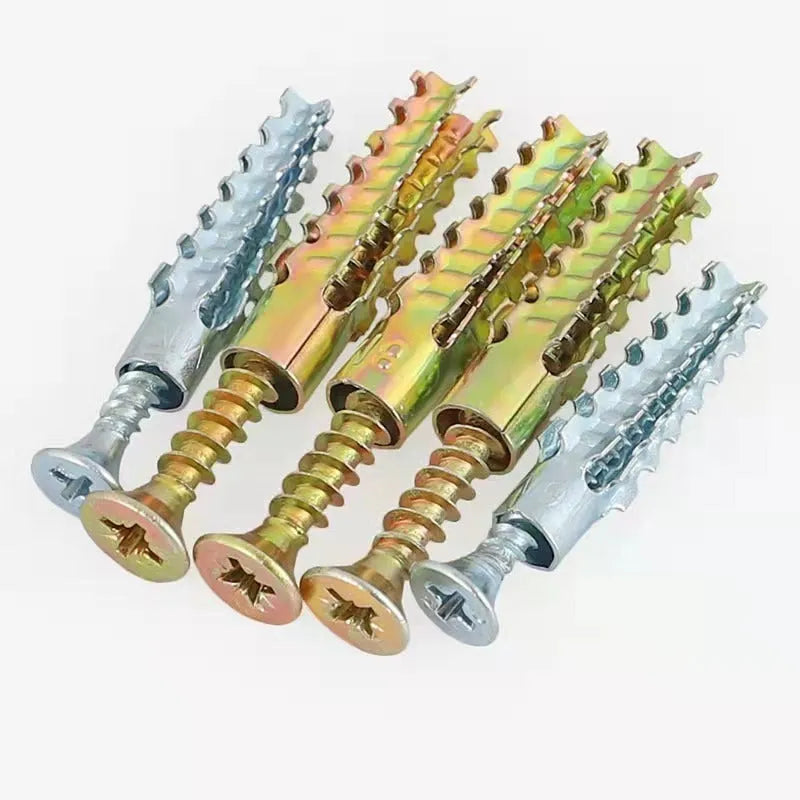 Iron barbed serrated metal expansion anchor screws for concrete and brick wall fixings.