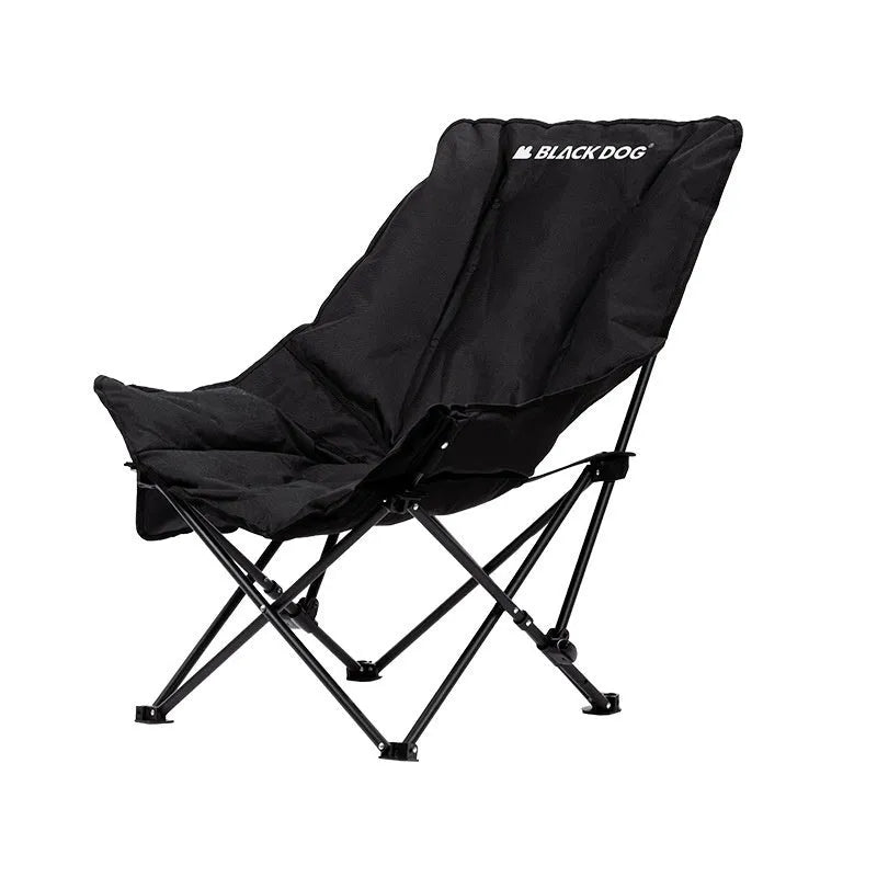 Night Black Oxford cloth portable folding moon camping chair with a thickened seat, shown in a folded position.