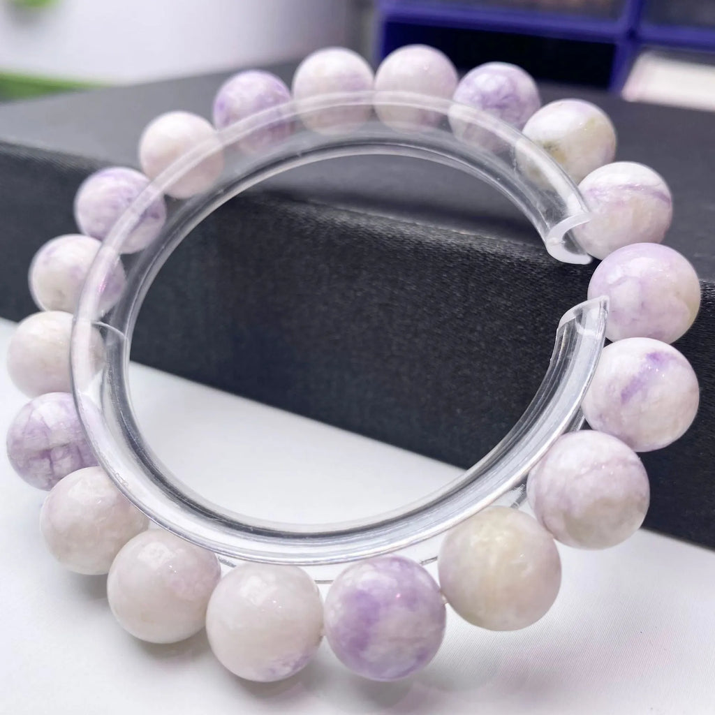 Natural purple turquoise women's bracelet with elastic cord, showing bead size options