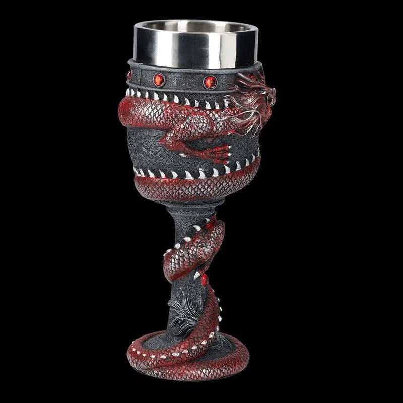 3D dragon design red wine glass with stainless steel and resin construction, 200ml capacity