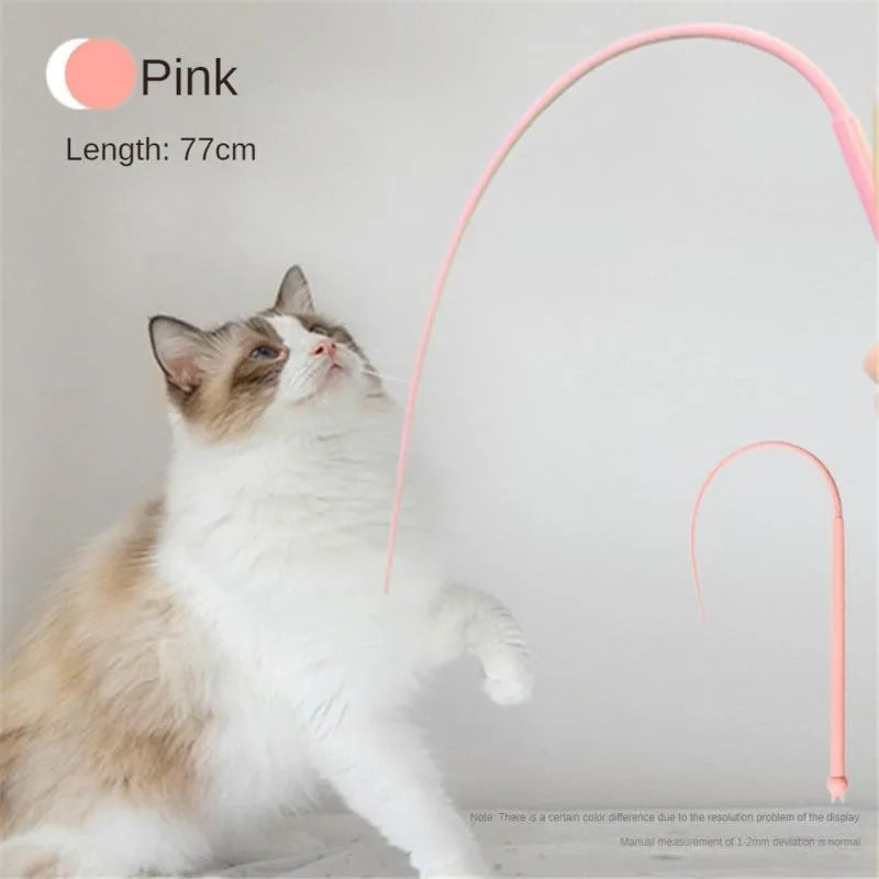 Simulated mouse tail cat toy with long flexible silicone tail and cat head design
