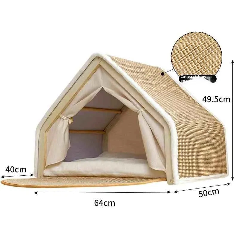Large sisal cat tent with solid wood frame indoor cat scratch board house villa