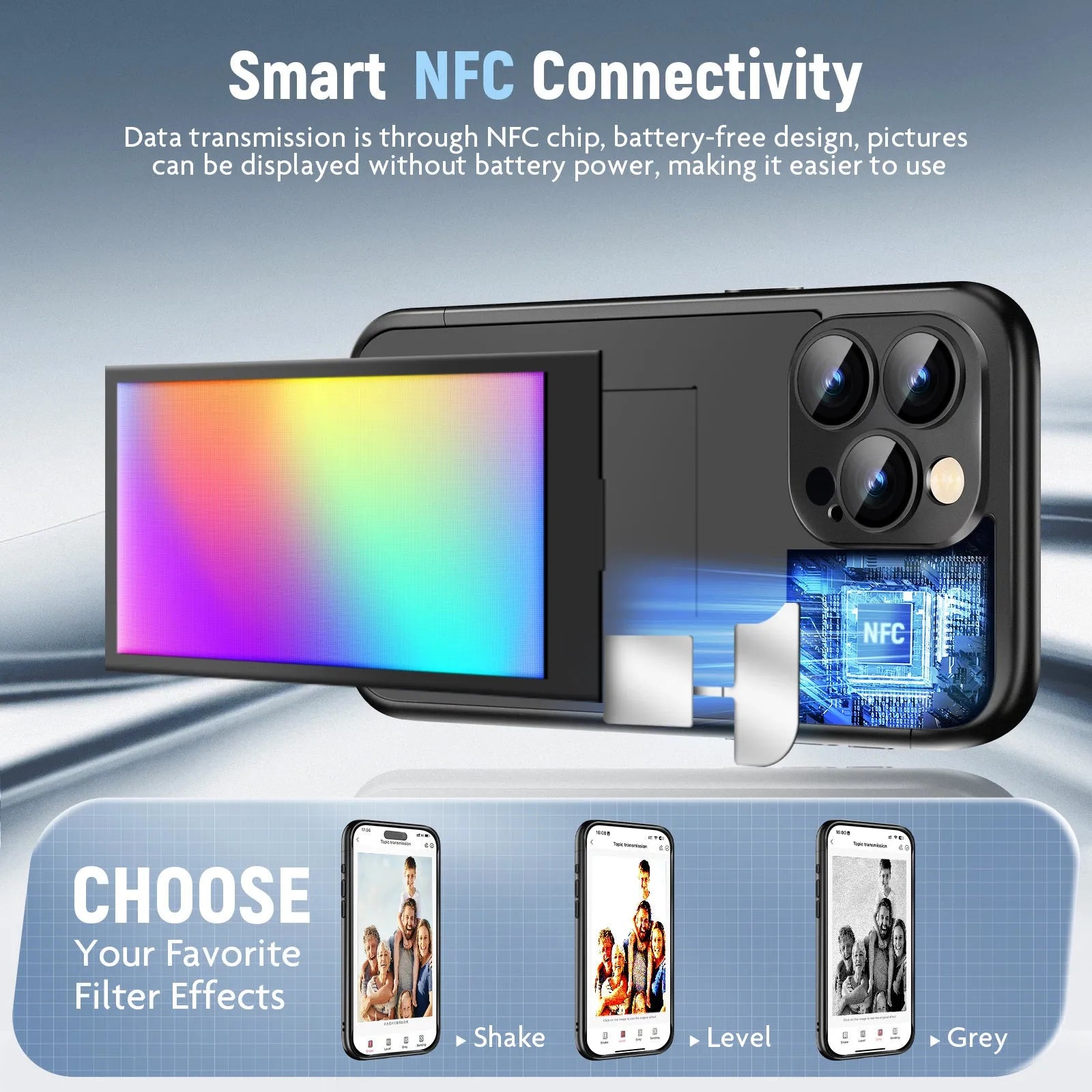iPhone 15 Pro NFC ink screen flip phone case in black or purple colours