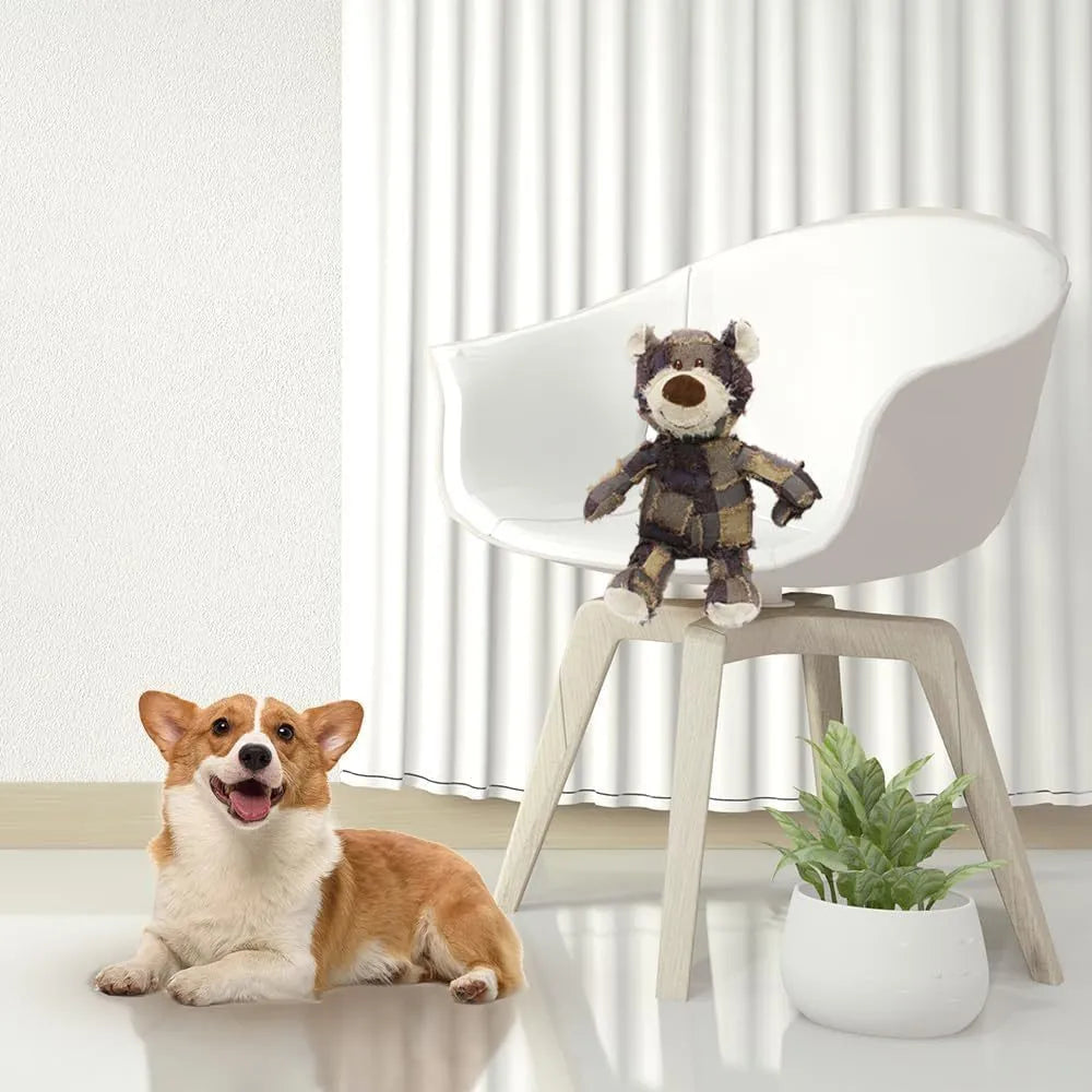 Indestructible robust bear dog toy for heavy chewers, dark purple, with built-in squeaker for interactive play