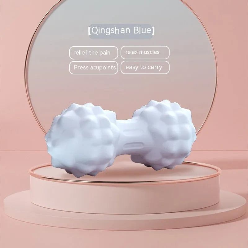 TPR foot massage ball in blue colour showing 6cm diameter with spherical and peanut-shaped variants