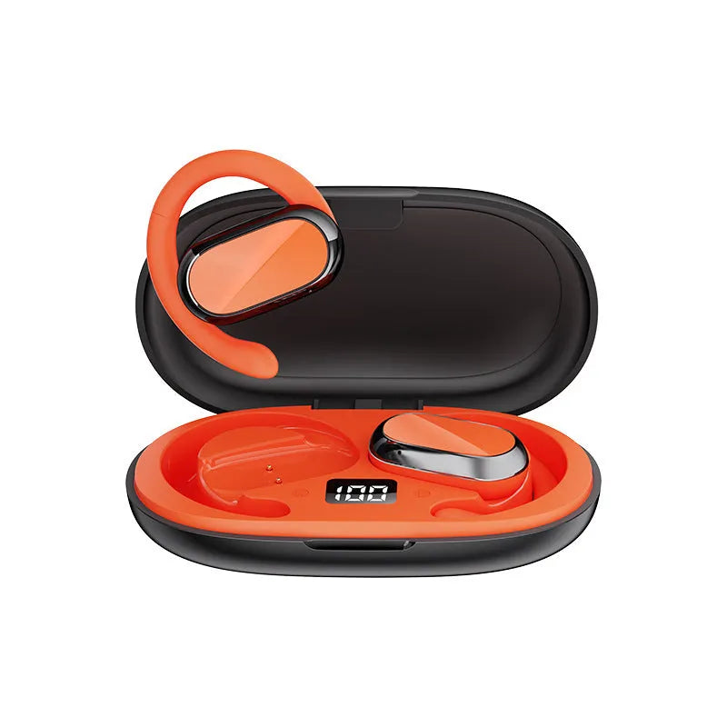 Dual ear-mounted noise reduction Bluetooth headset with digital display in black