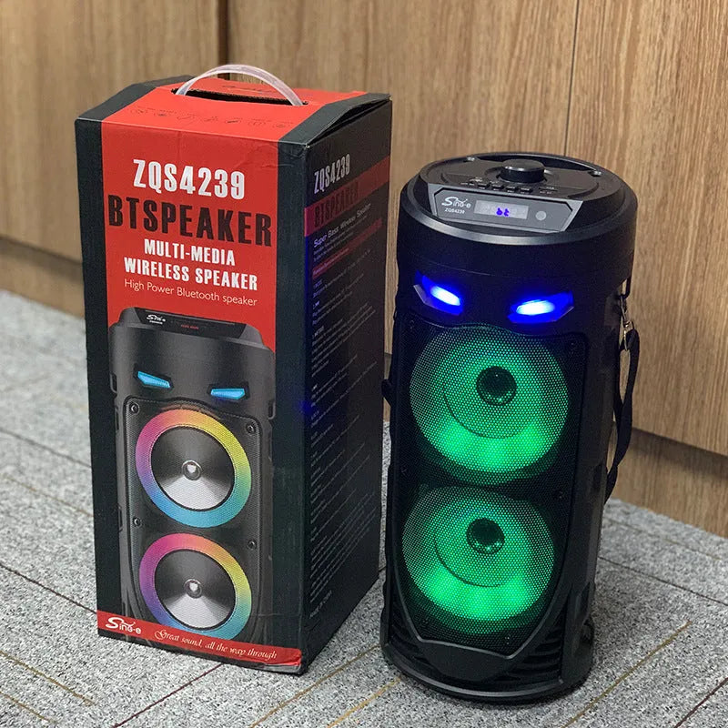 Black dual horn cannon Bluetooth speaker with USB charging port and SD card slot