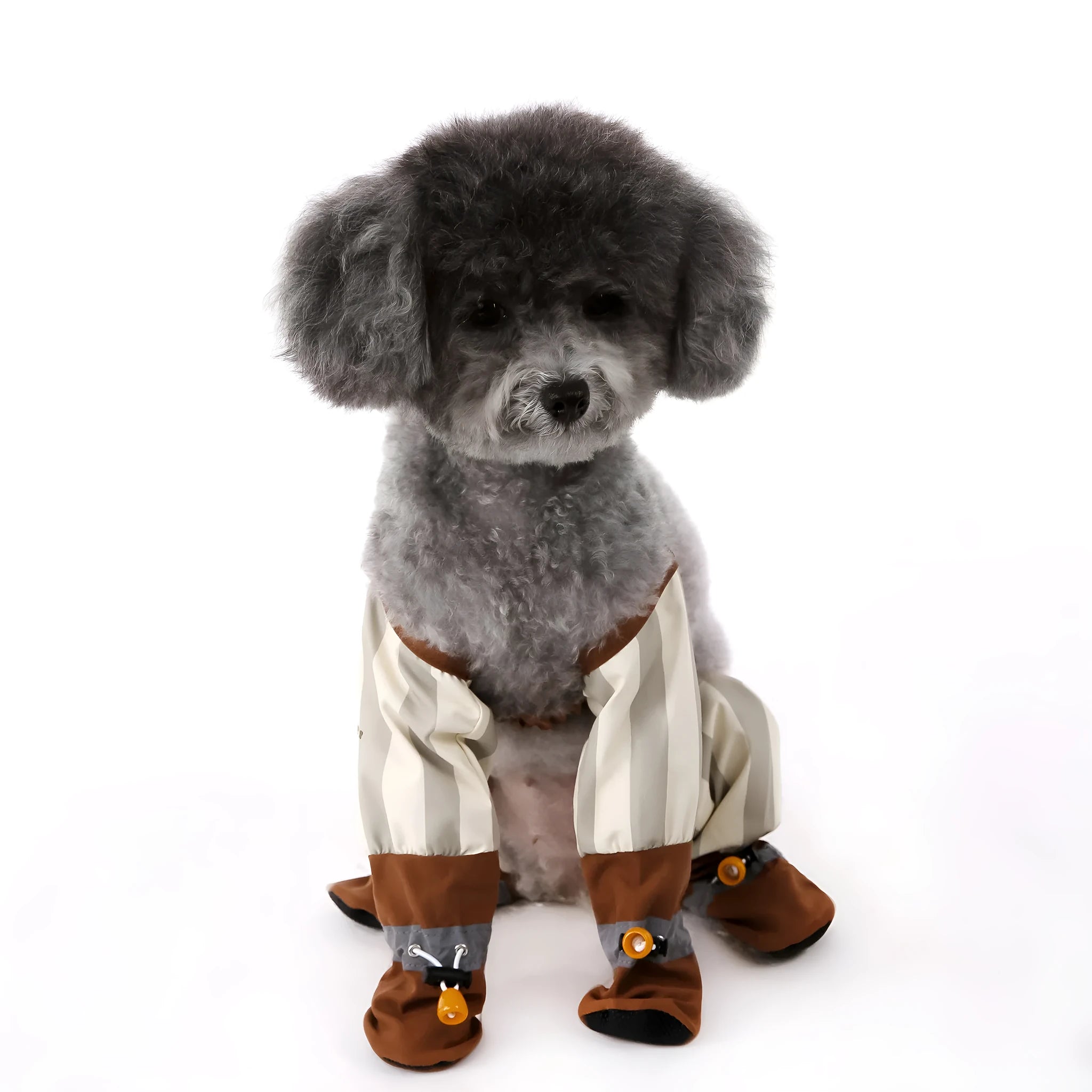 Beige stripe dog dustproof outing pants in skinny fit made of polyester for autumn winter
