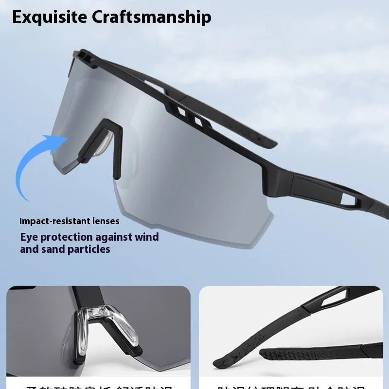 Men and women windproof sports sunglasses with black frame and white mercury lenses for cycling and driving