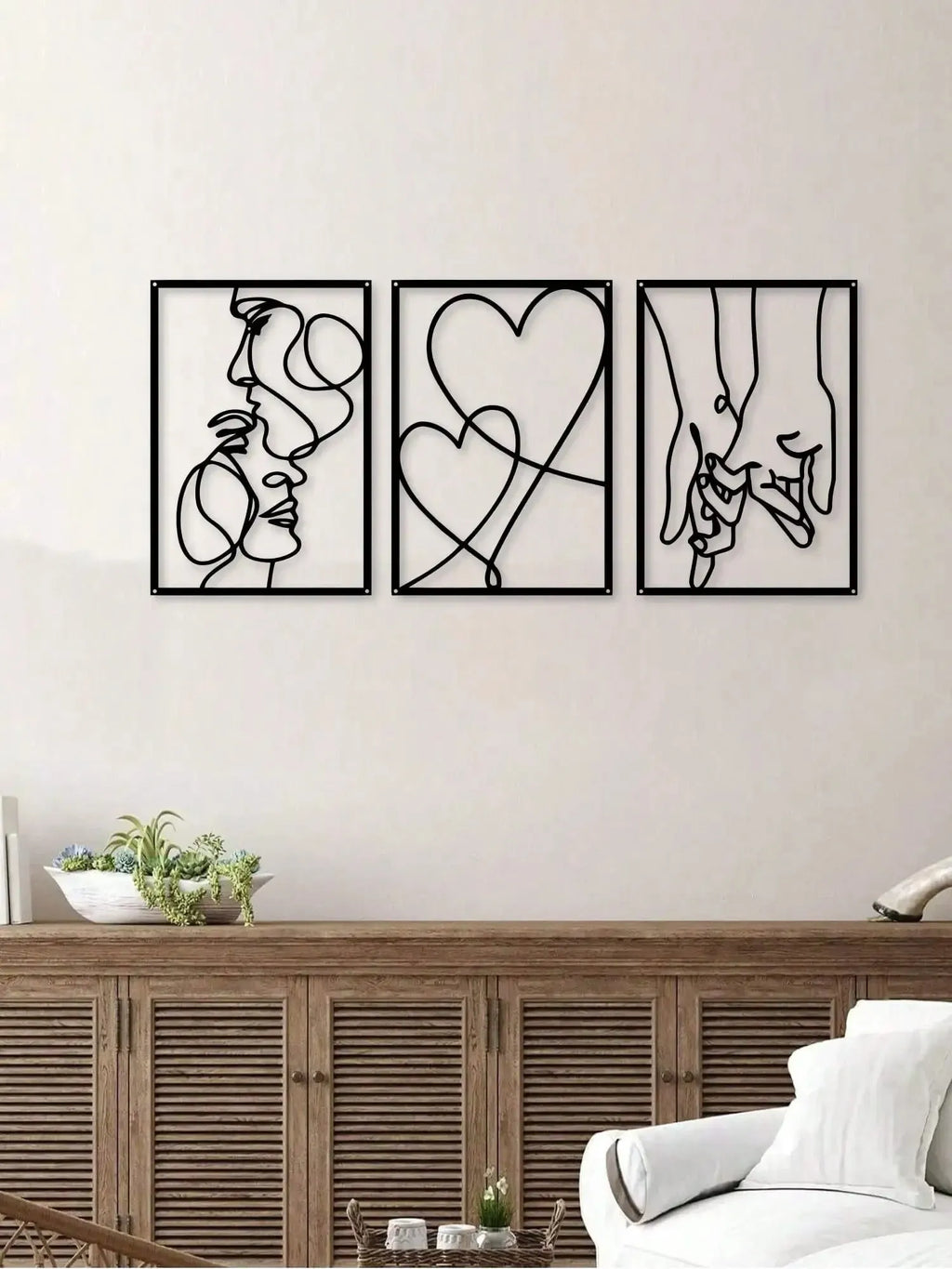 Three-piece modern simplicity iron wall decoration set for bedroom or living room in neutral colour