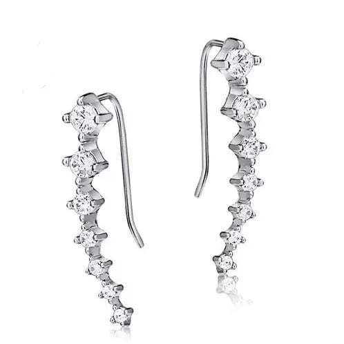 925 sterling silver ear-sticking ear hook studs with crystal inlay, geometric shape, silver colour, 2.3cm long