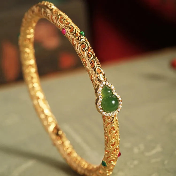 Gold-plated copper bracelet with open retro gourd design for women