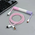Handmade spiral stretch USB keyboard data cable 150cm with metal spring interface in pink blue colour