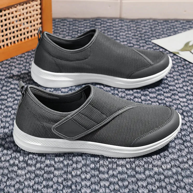 Mesh upper walking shoes with Velcro fastening in black, blue, grey, or wine red