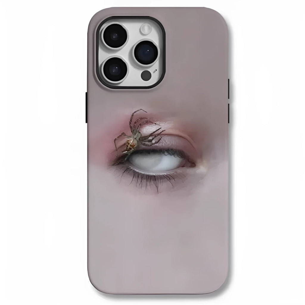 Dark heterochromatic spider pattern iPhone 16 Pro Max case with frosted resin shell
