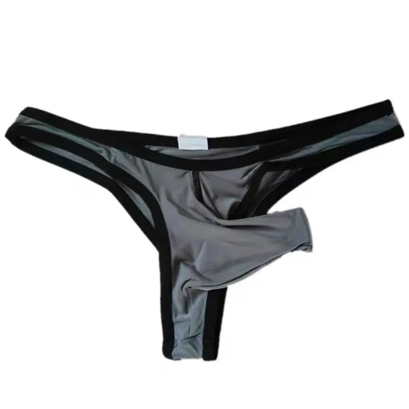 Men's Ice Silk nylon underwear briefs shown in multiple colours including Army Green, black, and sky blue.