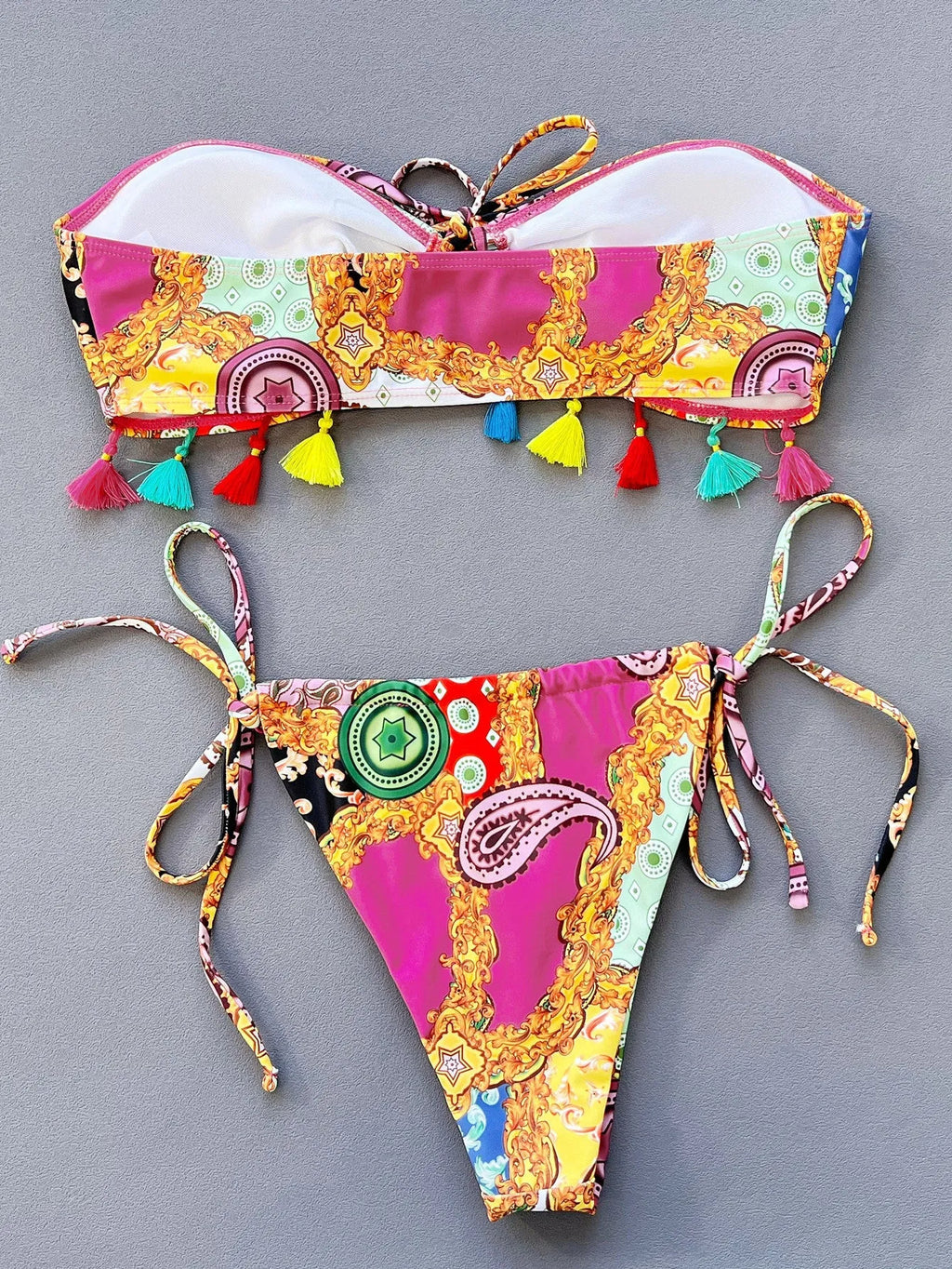 Women's printed separate swimwear bikini set with tube top and briefs