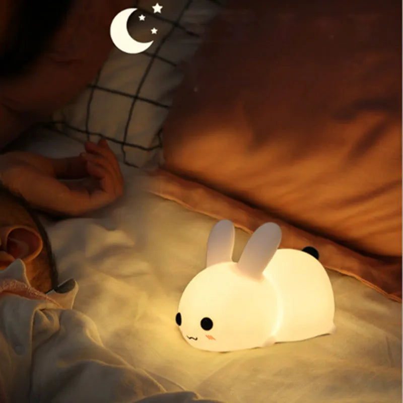 White rabbit silicone night light with touch control, warm and white LED light, 147×90×98mm