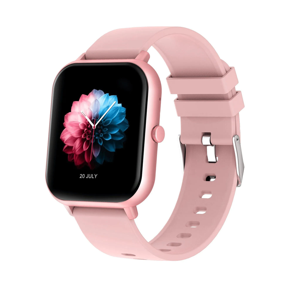 Bluetooth smart watch in black showing TFT screen with heart rate and step count display.