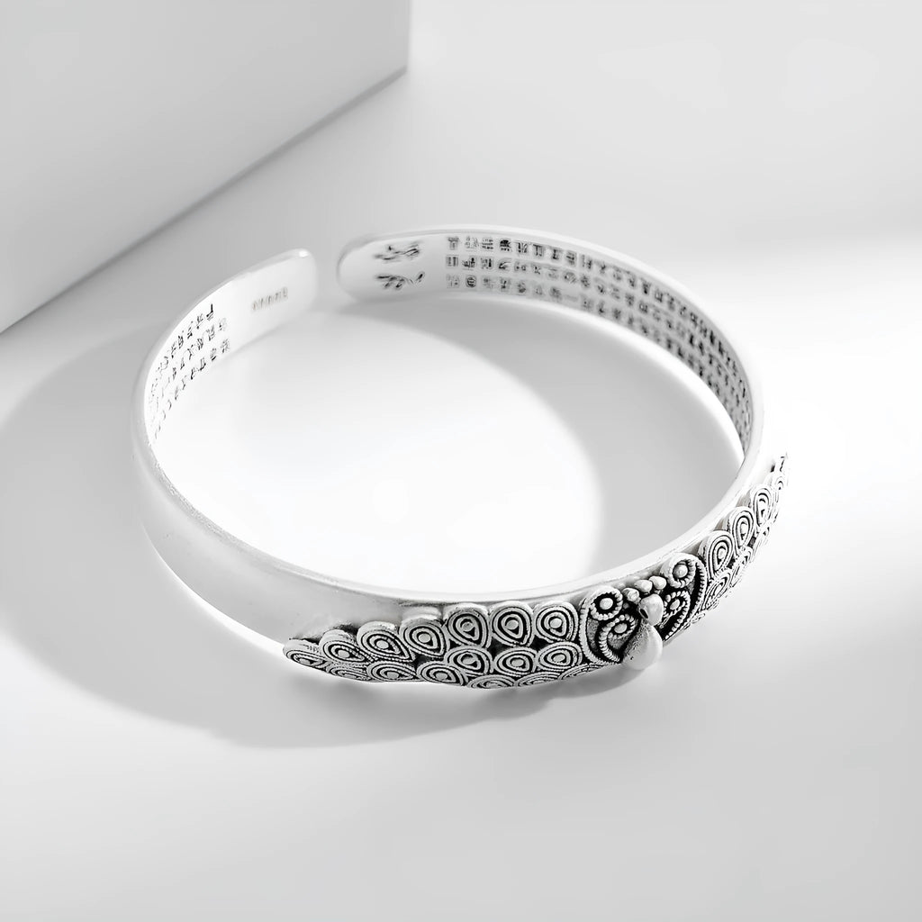 Antique copper plated silver bracelet with white copper base and peacock open screen design for women
