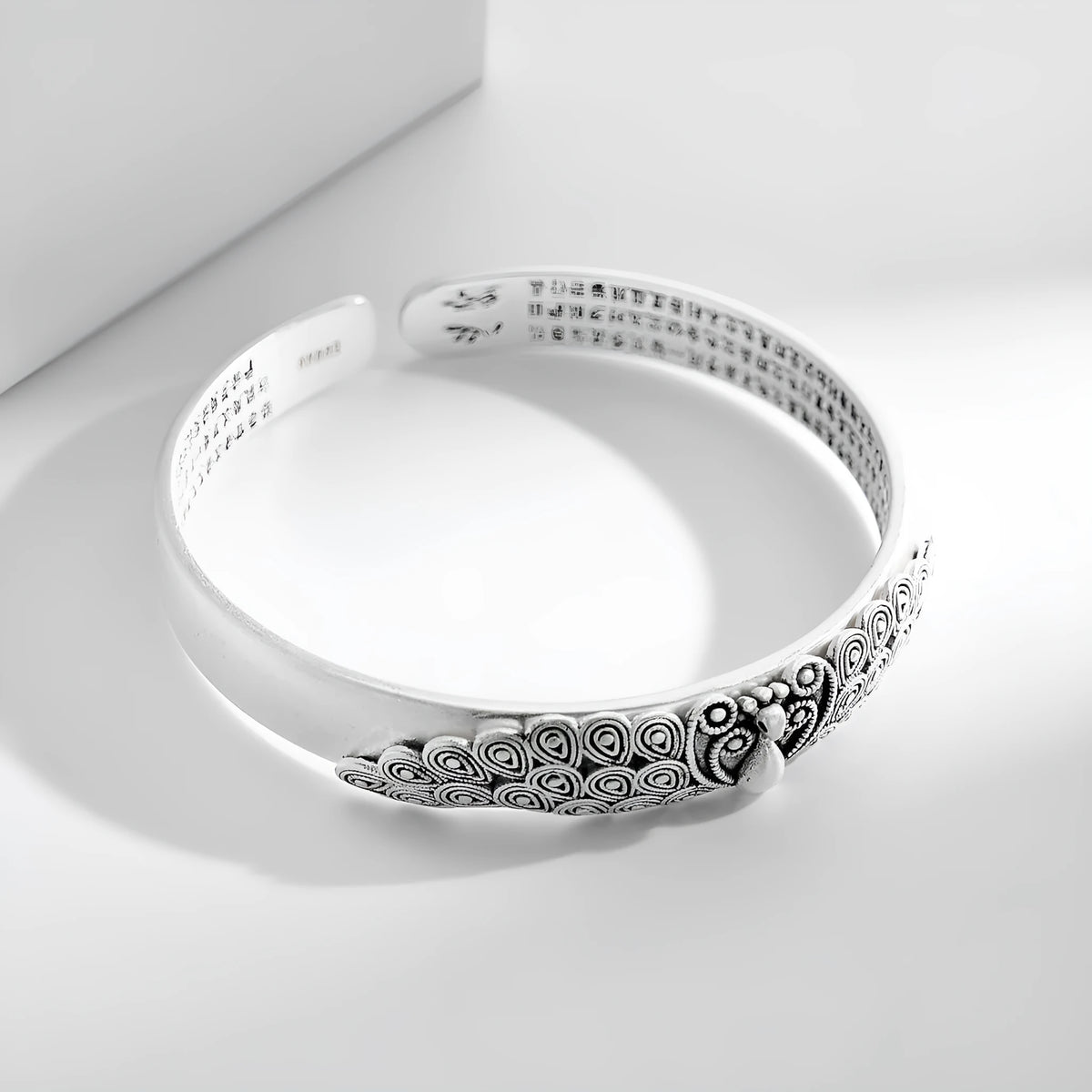 Antique copper plated silver bracelet with white copper base and peacock open screen design for women