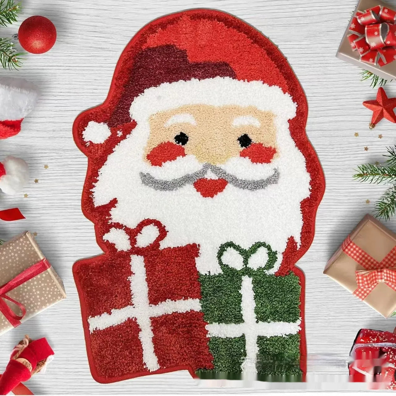 Printed red and green Christmas themed hallway runner mat with anti-slip backing.