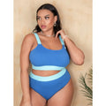 A solid colour women's plus-size bikini set featuring high-waisted briefs.