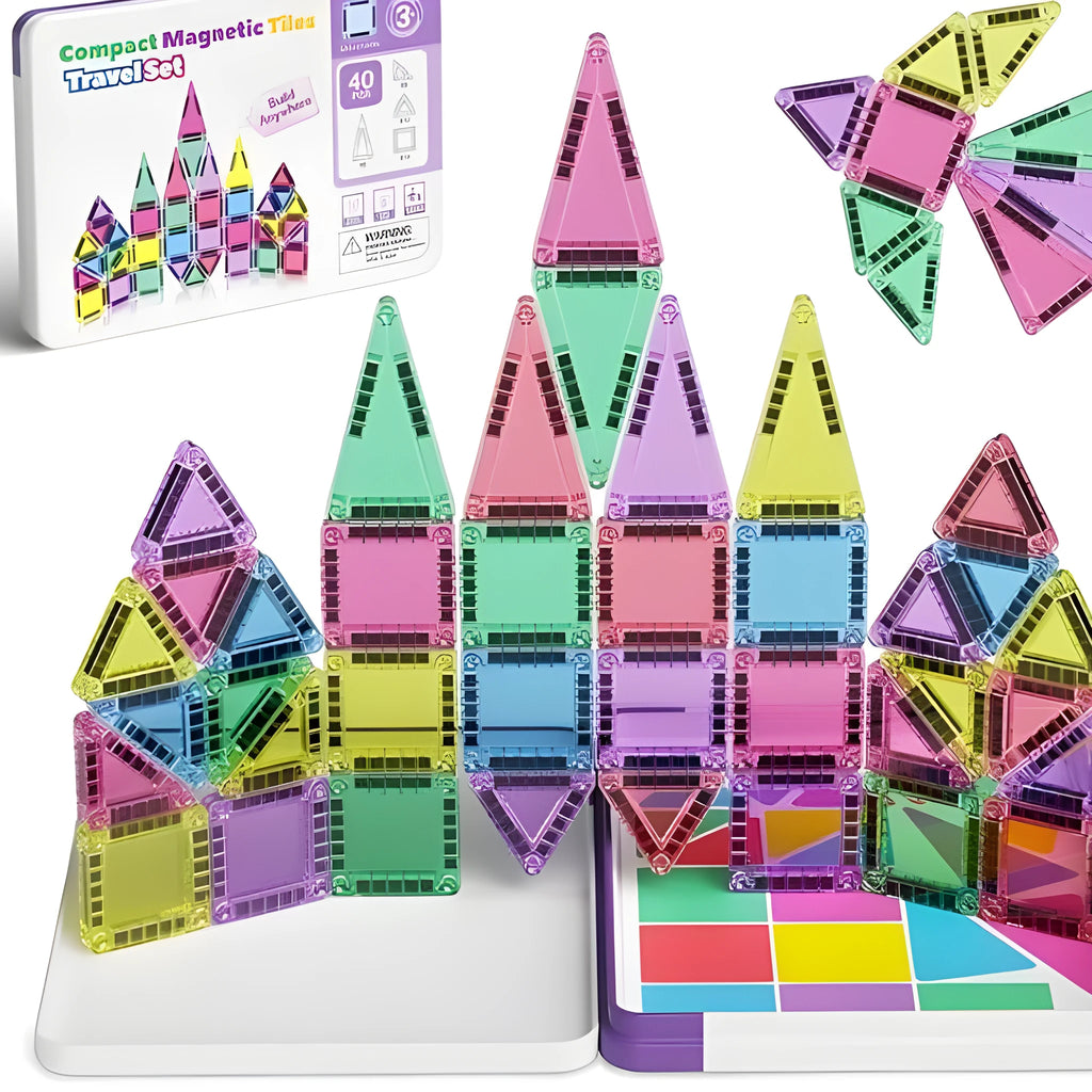 Educational magnetic building blocks toy with portable plastic magnetic sheets for teenagers, 20 to 74 pieces