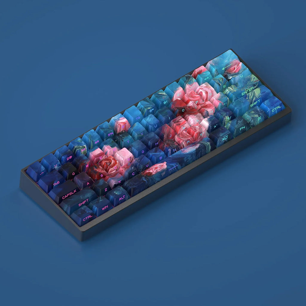 130-piece PBT keycap set with rose side-carved transparent legends for mechanical keyboards