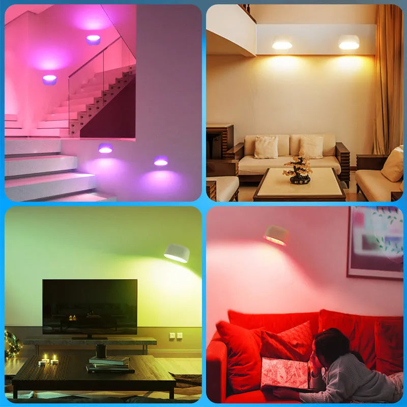 Oval-shaped remote touch magnetic wall lamp mounted on a wall, showing colour-changing LED lights.
