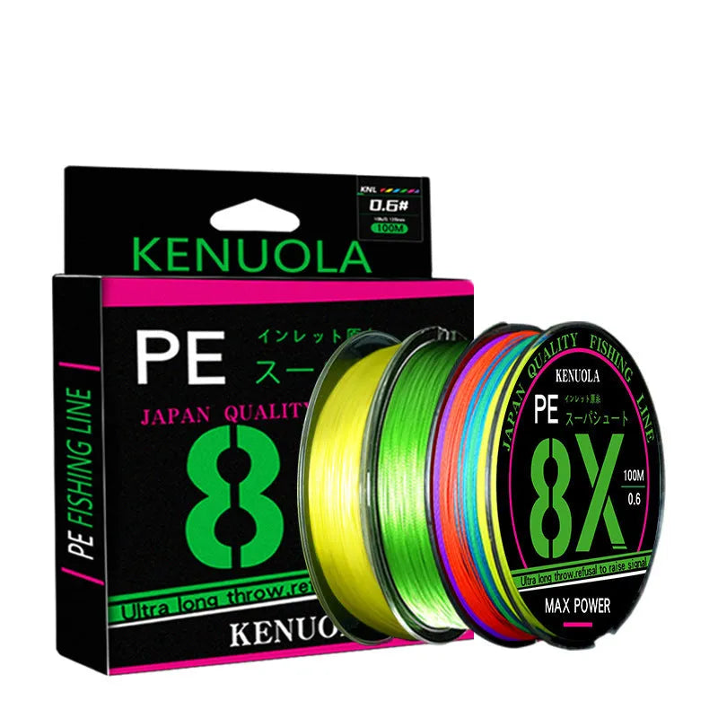 Luya Yuantou 8-weave PE braided fishing line 100m spool in green, yellow or multi-colour 10m sections