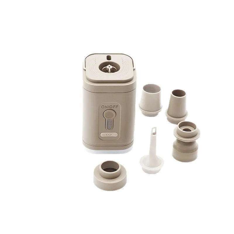 Mini electric air pump for camping mats in khaki, black, light bean green, or gray colour options