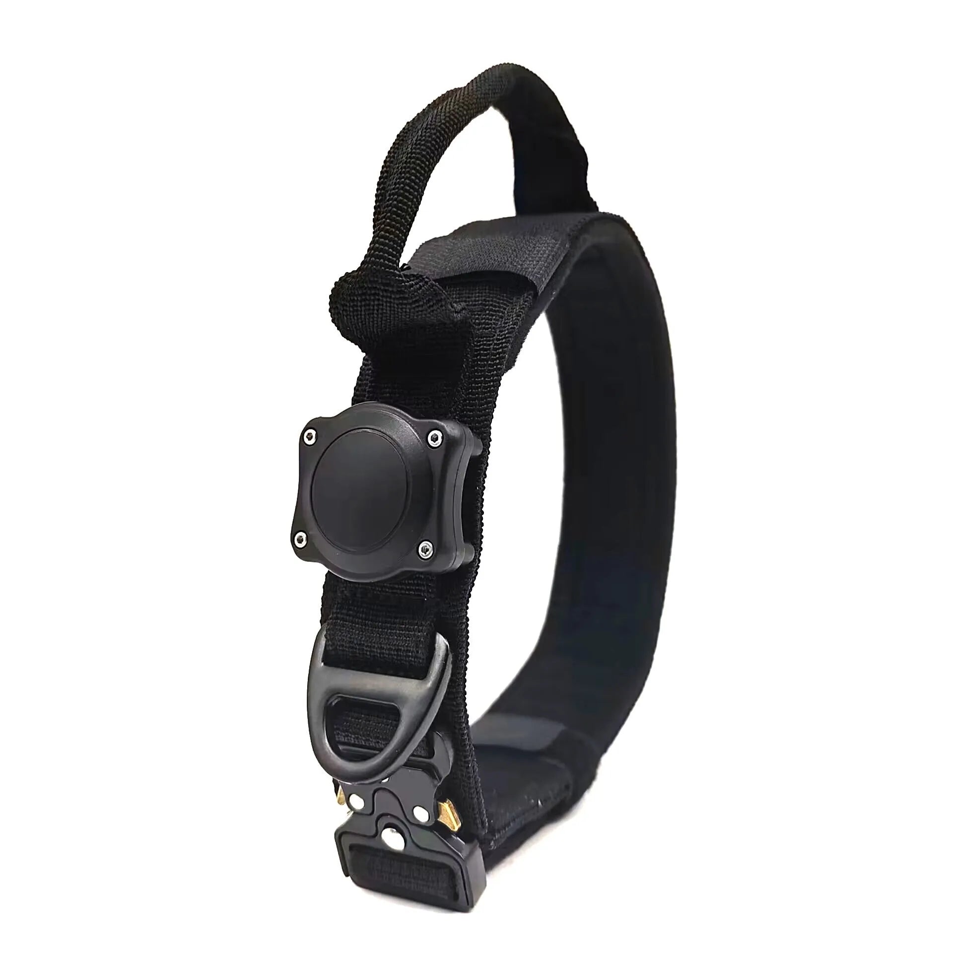Tactical waterproof dog collar in khaki colour with a metal positioning ring and buckle.