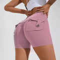 Women's high waist hip lifting shorts with pockets in quick-dry fabric for summer fitness