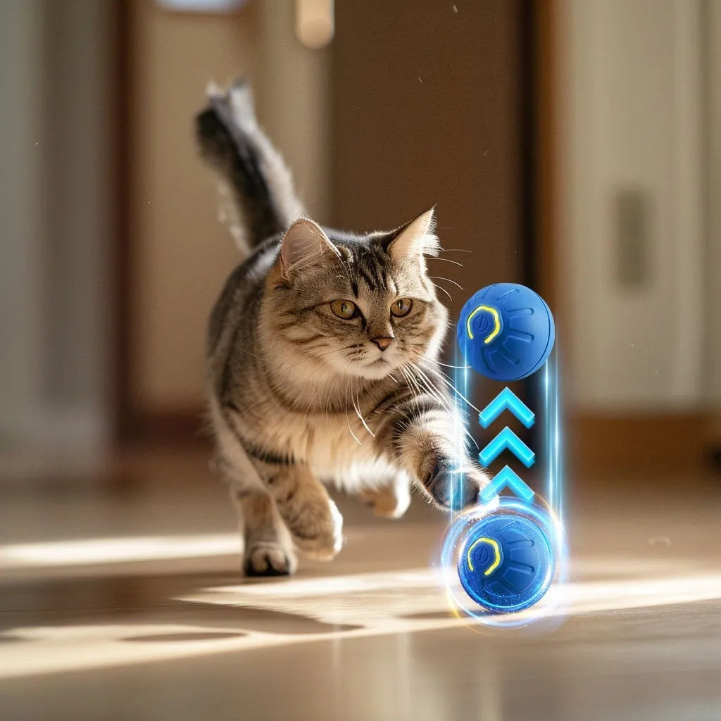 Smart dog toy ball 42mm USB automatic moving bouncing electronic pet toy in blue