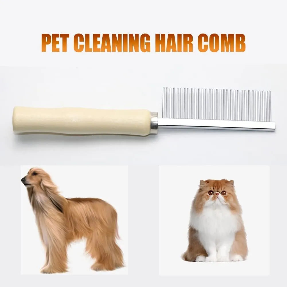 Wooden handle pet grooming comb with smooth round needles for dogs and cats