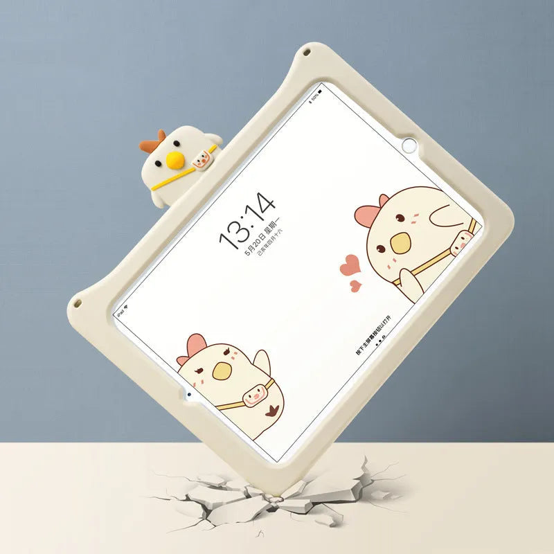 Cartoon chicken silicone tablet cover, frame type, for compatible iPad Air, mini and Pro models